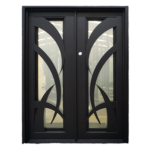Puerta Doble de Entrada Negra Contemporánea Qifan con Paneles de Vidrio Art Deco, Estilo Abatible, Acabado con Recubrimiento en Polvo, Diseño Duradero - Product Image 1