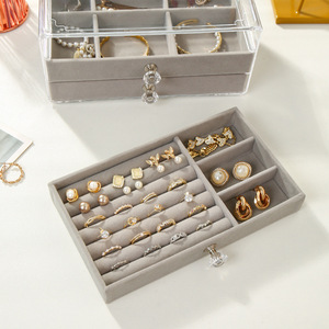 Jewelry Box Storage Organizer Multi Layer Beige Gray Large Capacity For Earrings Necklaces Rings Jewelry <b>Display</b> Cabinet - Product Image 2