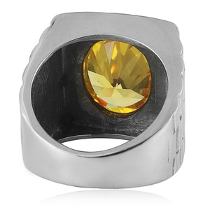 yunnique Men's <b>Titanium</b> Steel <b>Ring</b> Red Gemstone Geometric Bezel Setting Wedding Band Gift Jewelry - Product Image 3