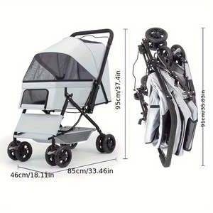 Chariot de voyage pour animaux de compagnie à 4 roues, poussette pour <span class=keywords><strong>chien</strong></span> avec porte-gobelet et <span class=keywords><strong>panier</strong></span> de rangement, poussette pour animaux de compagnie pour chats et chiens de taille moyenne - Product Image 2