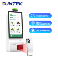 Terminal de paiement en libre-service Suntek 15,6 pouces avec imprimante, lecteur de code QR, compatible SDK, Android 14/Windows 10 pour les desserts/bonbons