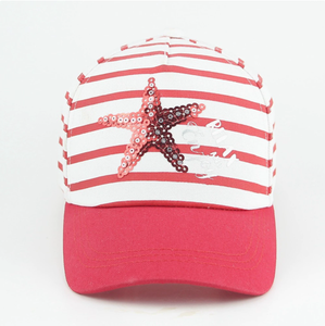 Nautical Stripe <b>Baseball</b> <b>Cap</b> with Sequin Starfish Holiday Beach Sun Hat for Girls - Product Image 2