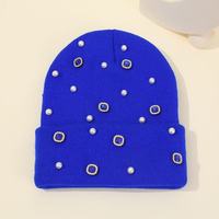 Bonnet en tricot à revers pour femme, décoré de perles et de strass carrés, luxueux, scintillant, chaud, pour l'hiver