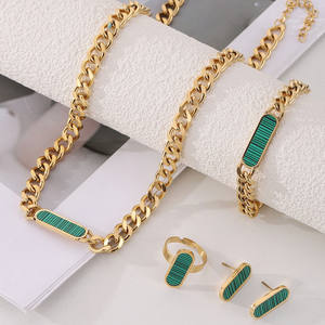 Inci kabuk kaplama 18K paslanmaz çelik titanyum çelik küba zincir kolye, bilezik, küpe ve halka takı seti Fatingna - Product Image 3