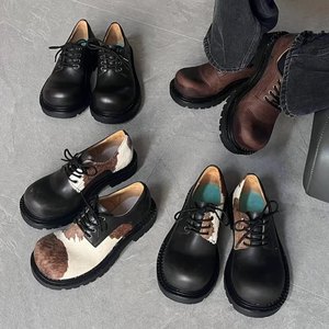 <span class=keywords><strong>Mocasines</strong></span> planos de pelo de <span class=keywords><strong>caballo</strong></span> con logotipo personalizado Unisex talla 35-44 estampado de vaca con cordones mujeres hombres zapatos Derby gruesos - Product Image 6