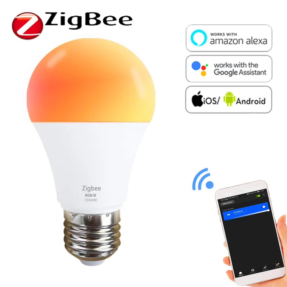 TUYA B22 E27 LED A19หลอดไฟ RGB + WW + CW หรี่แสงได้ A60 9W 12W Zigbee สมาร์ทหลอดไฟ LED ทำงานกับ Alexa/Google Home Smarthings