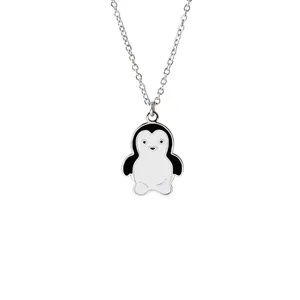 时尚动物设计珠宝项链雕刻彩色珐琅项链企鹅吊坠