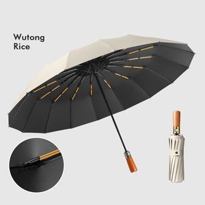 Paraguas Automático Impermeable y Resistente al Viento de 23 Pulgadas con Mango de Madera, Logotipo Personalizado, Color Pastel Puro, 3 Pliegues, 16K - Product Image 4