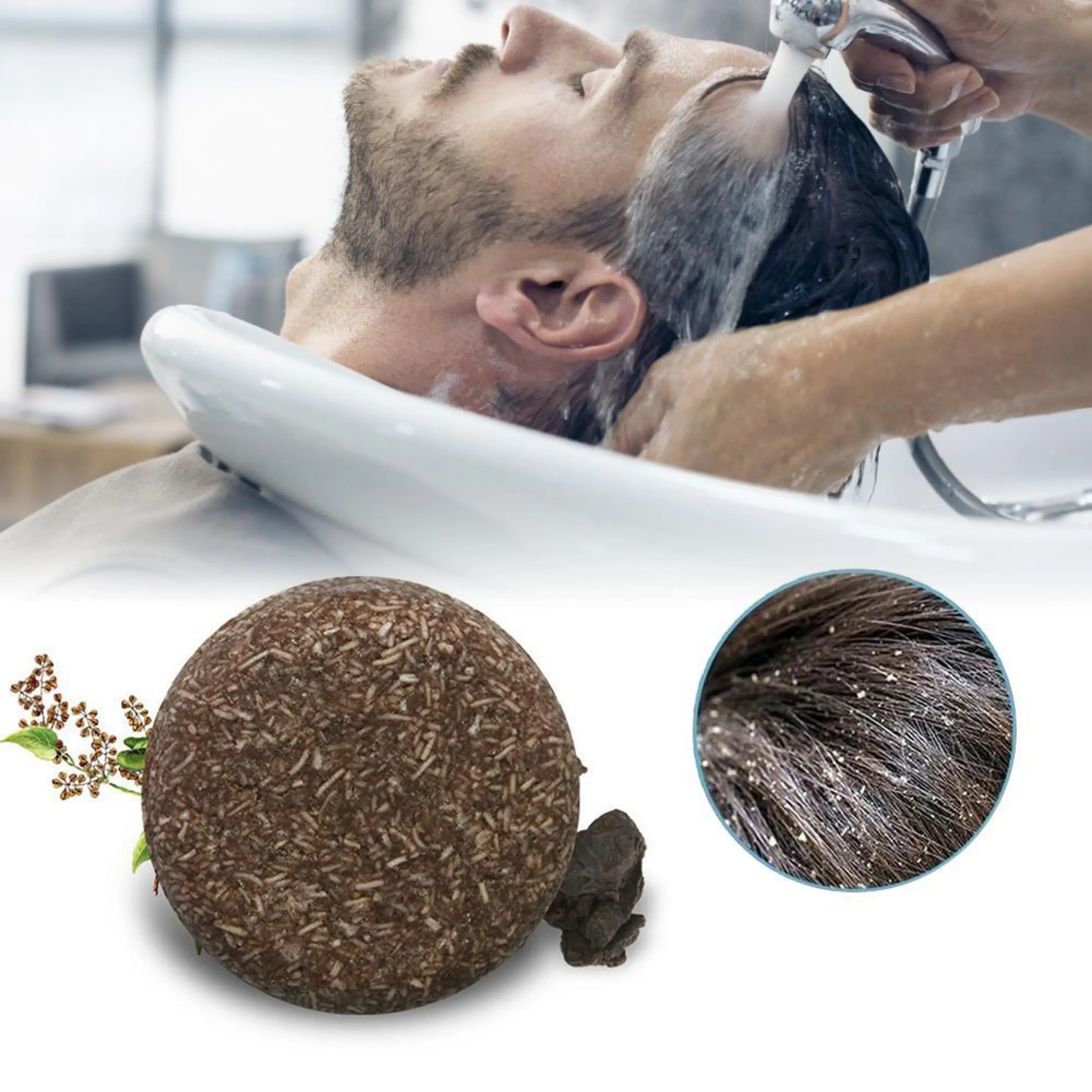 Barra de champú para oscurecimiento del cabello negro Shouwu, tableta de jabón de aceite esencial orgánico Natural hecha a mano, productos antipicazón para la pérdida de cabello