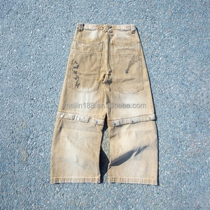 Men's Denim <b>Jeans</b> Wholesale Custom Sun Faded Denim Pants Heavyweight Distressed Detachable <b>Button</b> Denim Shorts Baggy Denim Pants - Product Image 6