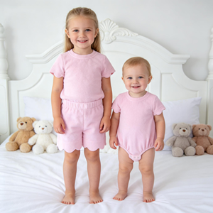 Conjuntos de tela de rizo para niños, ropa de bebé con borde festoneado para niñas, pelele burbuja de verano para bebé, ropa de playa, toalla, conjuntos de ropa para niños - Product Image 3