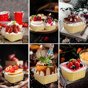 Moule carré en aluminium doré de 150 ml pour flan, mini-cupcakes et glaces – Contenant de cuisson en feuille d'aluminium – Vente chaude - Product Image 6