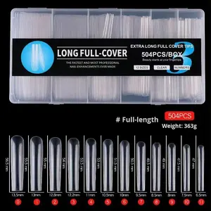 504 Pezzi di Punte per Unghie Stile Europeo e Americano, Trasparenti Ultra-Sottili Extra Lunghe XXXL, Forma a Tubo Allungata Tipo Ballerina - Product Image 1