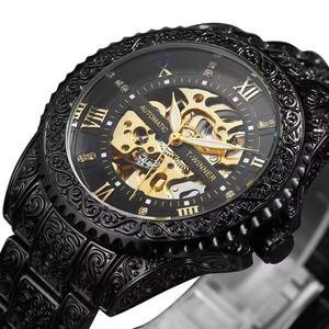 Reloj de Hombre WINNER, Lujoso, Retro, Luminoso, Dorado, con Correa de Acero Inoxidable, Movimiento Mecánico Automático, Esqueleto, Resistente al Agua - Product Image 1