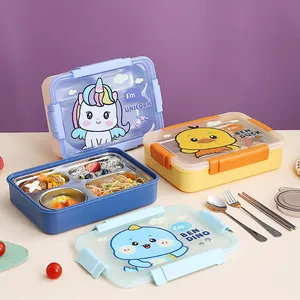 1000ML Cartoon Design Lockable 4 Compartments 304 Stainless Steel Leak-proof Food Storage Students Lunch Box