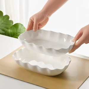 Ensemble de plats en céramique rectangulaires de poisson en dentelle japonaise écologique pour les dîners de salade de riz au four - Product Image 3