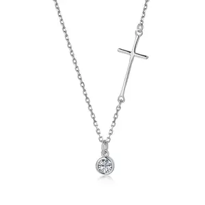 Fashion Street S925 Sterling Silber Zirkon Runde Diamant Anhänger Gold Kreuz Halskette für Frauen