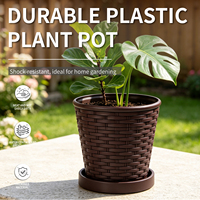 Plateau de pot de fleurs en PP tissé durable avec trou de drainage, capacité de 0,58 L, motif circulaire, design traditionnel pour la culture de plantes succulentes en intérieur