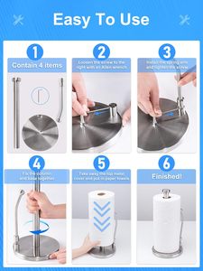 Porte-rouleau de papier essuie-tout carré moderne pour comptoir, support antidérapant pour rouleau de papier toilette sur pied avec bras à ressort - Product Image 6