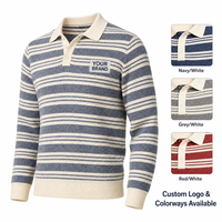 Herren Gestreifter Polokragen-Strickpullover Langarm-Pullover Lässige Sommer-Strickware