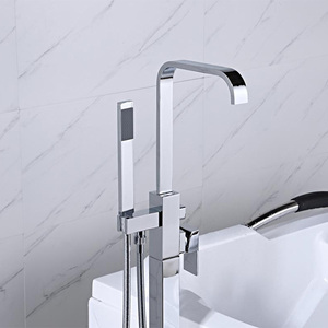 Miscelatore Monocomando Moderno Cromato a Pavimento per <span class=keywords><strong>Vasca</strong></span> <span class=keywords><strong>da</strong></span> <span class=keywords><strong>Bagno</strong></span> con Soffione Doccia Quadrato in Ceramica per <span class=keywords><strong>Vasca</strong></span> Freestanding - Product Image 4