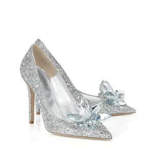 Luxury Handmade Cinderella Wedding Shoes Crystal Rhinestone 9 cm Stiletto Heels Pointed Toe Wedding Shoes