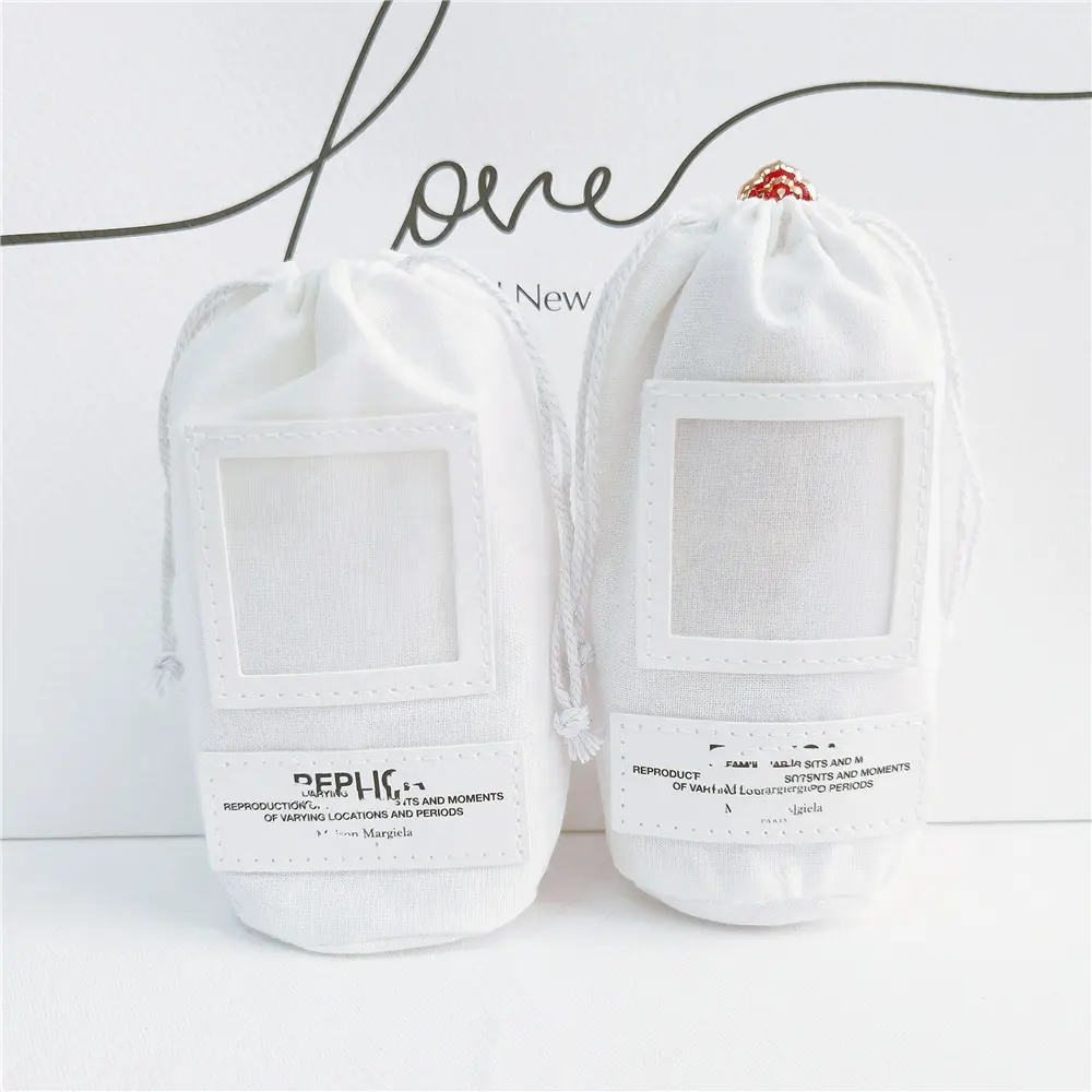 Chuanghua özel boyut parfüm kozmetik paketi lüks tasarım deri logolu çift katmanlı pamuk yuvarlak alt kese