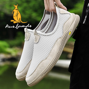 Logo canguro da uomo leggero in vera pelle sandali sportivi Slip-On traspiranti in morbido tessuto estivo scarpe da passeggio - Product Image 6