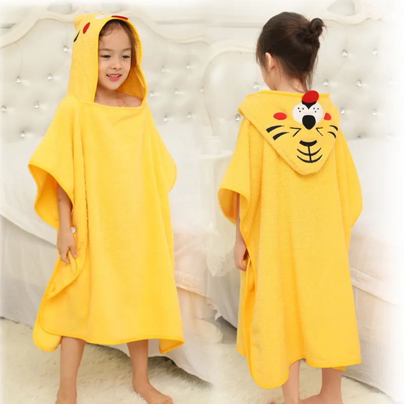 Cartoon printing cotton hooded ponchos beach towel for kids wholesale towel