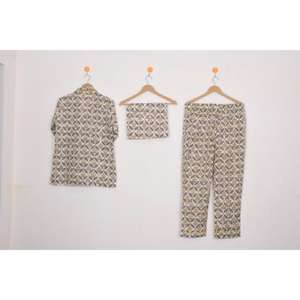 2025 Best Selling Brown Floral Cotton Pajama Set Hand Block Print Nightwear for <b>Women</b> Lightweight Summer Lounge Set - Product Image 2