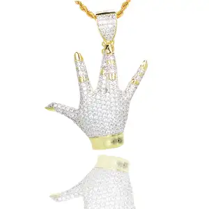 英国珠宝定制制作链长名称男士真镀金摇滚手势手银吊坠项链