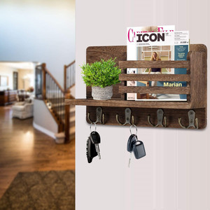 Xu hướng lối vào tổ chức mộc mạc Wall Mount gỗ mail SORTER trang trí nội thất bằng gỗ mail chủ với 4 móc chìa khóa - Product Image 4