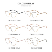 Monture de lunettes optiques œil-de-chat pleine monture personnalisée avec logo, pour femmes, en métal or rose, verres PC, anti-lumière bleue, OEM ODM, vente en gros
