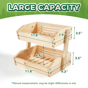 Cesta de Frutas de Bambú Natural de 2 Niveles, Ecológica, Duradera, de Gran Capacidad, Transpirable, para Cocina, Baño, Encimera - Product Image 6