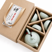 Service à thé en céramique émaillée avec théière et quatre tasses, style chinois, boîte cadeau en papier kraft pour la préparation du thé à la maison et au bureau