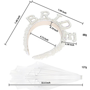 Serre-tête de mariée Hua Liyu avec voile, couronne de lettres en strass, coiffe de mariage pour femme - Product Image 4