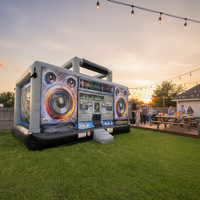 Promotion : Château Gonflable Interactif Disco pour Adultes, Thème Boombox Rétro, pour Fêtes