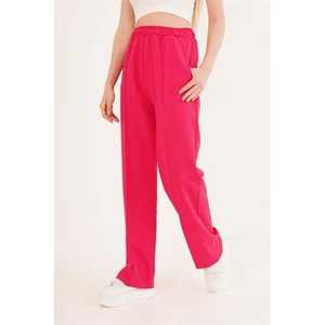 Pantalons et leggings pour femmes en fuchsia basique en gros, légers, en mousseline de soie, respirants, taille élastique, motif formel - Product Image 4