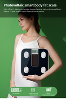 Balance de salle de bain intelligente unique avec charge solaire photovoltaïque 180 kg, Bluetooth numérique, application connectée, piles, mesure du poids corporel et de la graisse corporelle