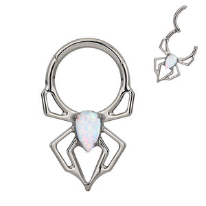 Araña de titanio CNC Pendiente Blanco Azul Ópalo Centro Segmento con bisagras Anillo de aro Joyería para el cuerpo Piercing con patrón de labios certificado ASTM - Product Image 3