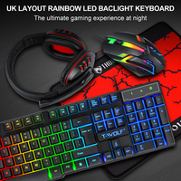 TWOLF TF800 Wired LED Backlit Keyboard 4IN1 Gaming Keyboard Mouse Headphone and Pad Kit Portable Computer Arabic Keyboard Combos