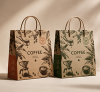 Sac de courses en papier kraft classique durable imprimé sur mesure avec poignées torsadées et fond carré pour l'emballage de vente au détail des cafés