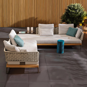 Ensemble de canapés d'extérieur de luxe en teck avec base en aluminium tressé, canapé sectionnel <span class=keywords><strong>pour</strong></span> villa européenne, jardin, complexe hôtelier - Product Image 4
