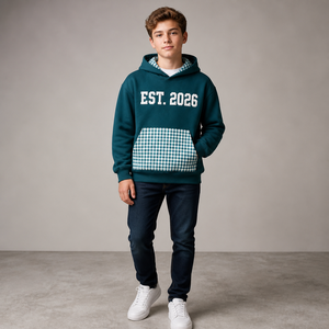 Sweat-shirt universitaire pour enfants, <span class=keywords><strong>pull</strong></span> style Letterman, garçons et filles, col rond, color block, polaire, manches longues, automne hiver, personnalisable pour l'école - Product Image 5