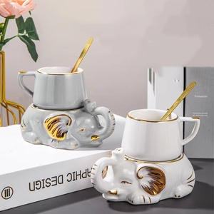 Tasse à café et soucoupe en céramique de style européen, créatives et simples, pour la maison, l'hôtellerie et la restauration, ensemble thé et café en forme d'éléphant, coffret cadeau coloré - Product Image 6