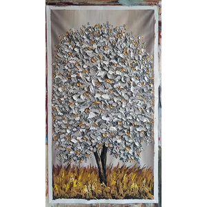 Tableau mural abstrait grand format, style européen, fait main et peint à la main, en acrylique sur toile, avec motif floral d'<span class=keywords><strong>arbre</strong></span> argenté, technique 3D à la spatule épaisse, entièrement peint. - Product Image 6
