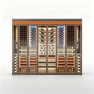 Estante de Almacenamiento de Vino Integrado de Lujo Moderno, Extensible, Ecológico, de Madera de Cedro Sólido, con Temperatura Constante, Personalizado para Villas y Hoteles - Product Image 1