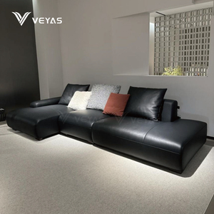 Sofá Seccional Moderno en Forma de L de Tres Plazas Hecho a Medida en Guangdong, Patas de Acero Inoxidable, Cuero Genuino de Alta Gama para Sala de Estar de Villa - Product Image 3