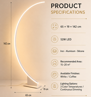 Lampe sur pied LED moderne en forme de croissant, design minimaliste et courbé, avec 3 couleurs ou gradation continue pour salon, chambre ou bureau