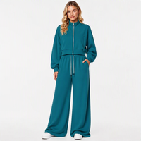 Ensemble de survêtement imprimé respirant pour femme : veste zippée et pantalon de jogging à jambes larges, coupe décontractée et élastique